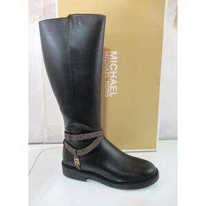 Michael Kors Mandy Knee High Riding Boot Slide Zipper MK Logo Black Size 9